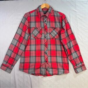 Sullen Shirt Mens Small Red Gray Plaid Flannel Button Front Long Sleeve Casual